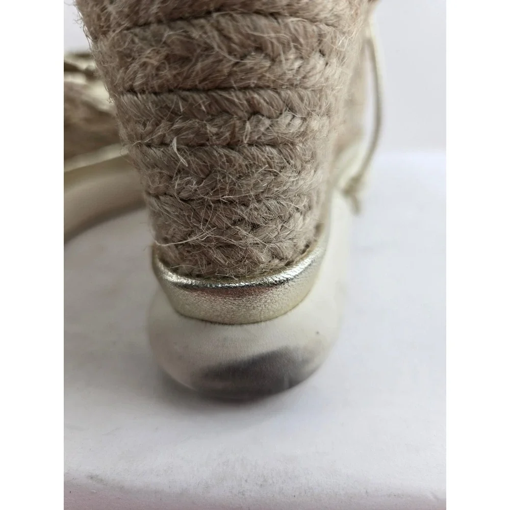 Paloma Barcelo Gold Leather Lace Up Platform Wedge Espadrilles EU 38 US 7.5